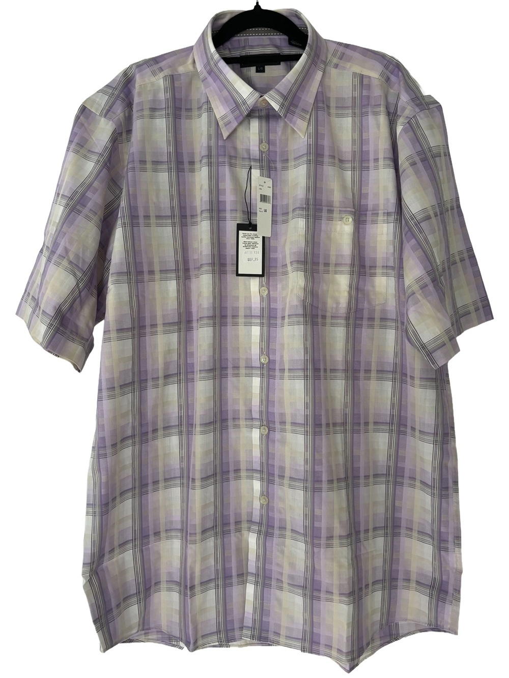 Cotton Reel Men’s Short-Sleeve Plaid Button-Down Shirt – Size L NWT